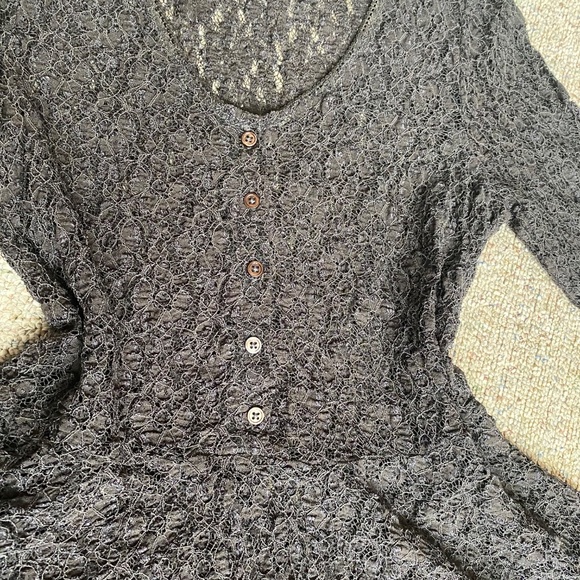 Free People Black Lace Babydoll Top Dress See Blouse Date Shirt Casual Spring - Picture 7 of 7